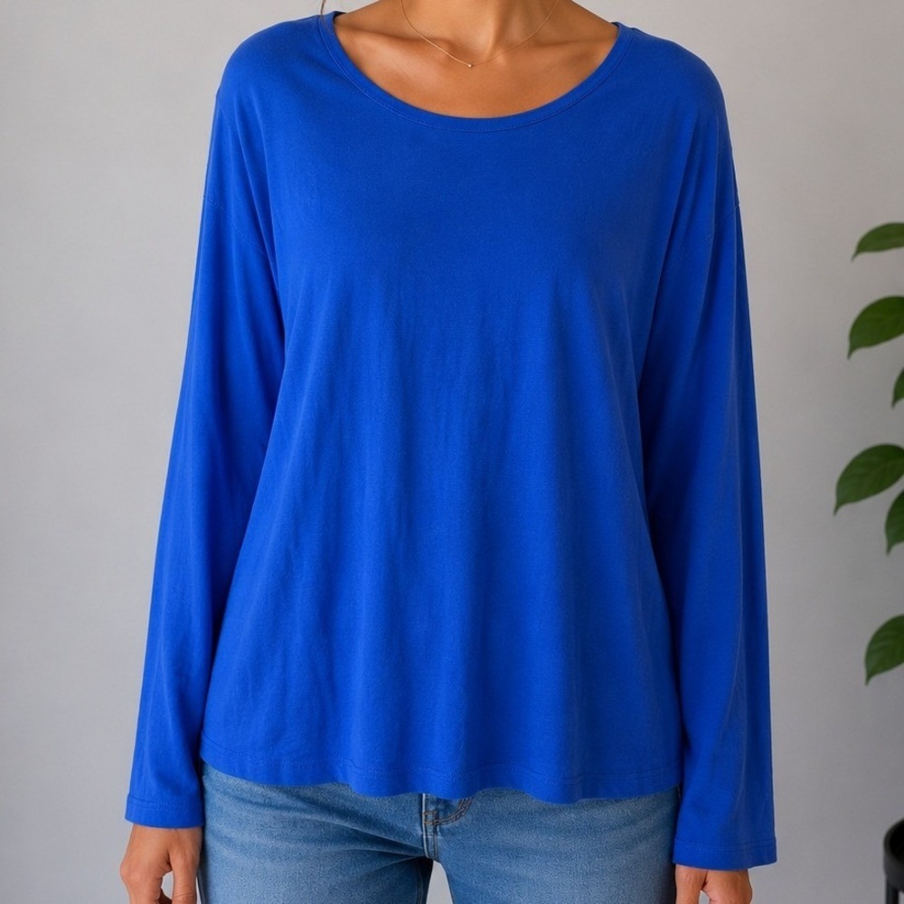 Talbots Pima Cotton Long‎ Sleeve Tee XL Royal Blue Soft Casual Preppy Basic Top